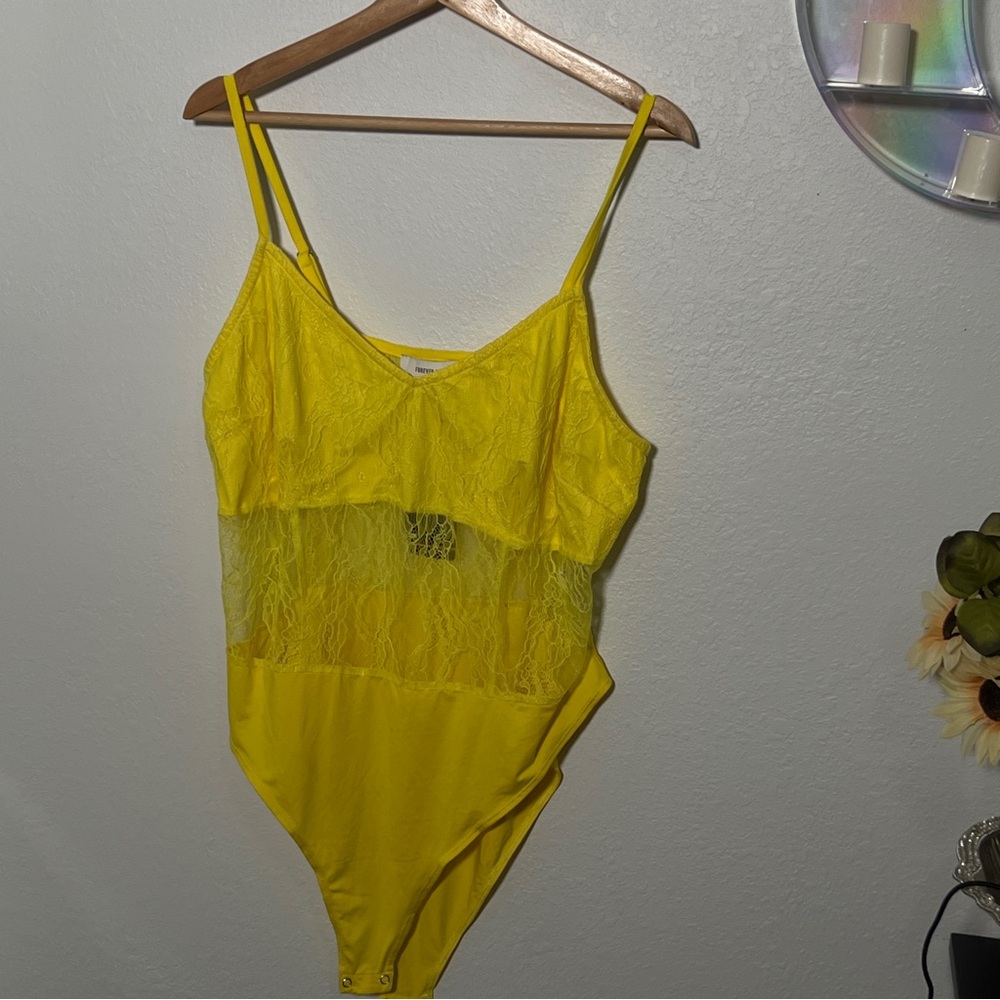 Forever 21 Vibrant Yellow Lace Body Suit